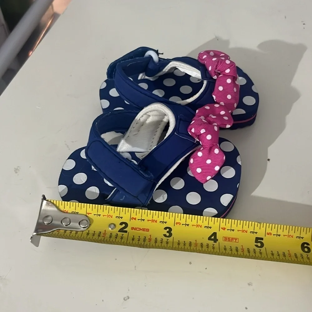 Baby Girl’s Preppy Pink and Navy Blue Sandals Bow Polka dot Size 2